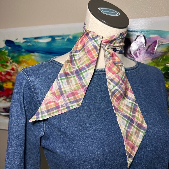 Coach Silk Scarf Navy and Cream Signature Print - Picture 2 of 6